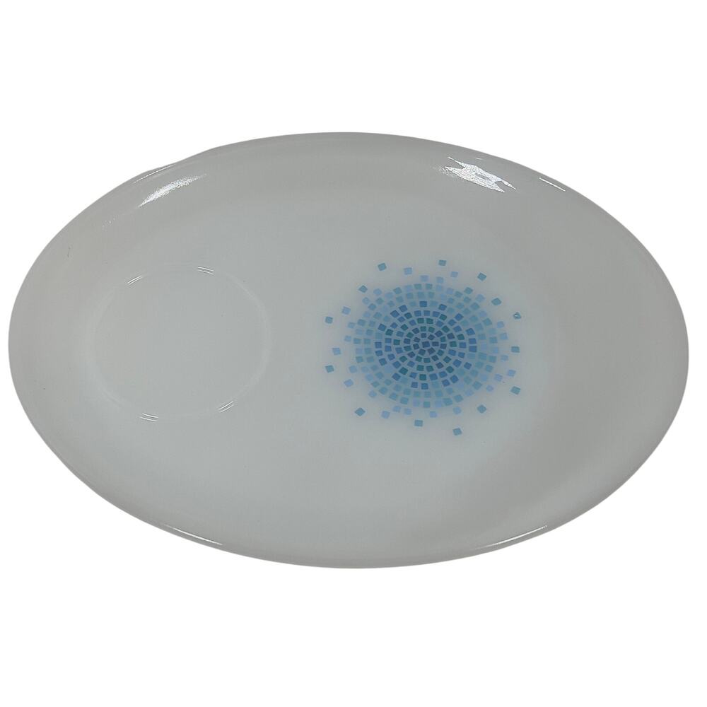 Vintage Anchor Hocking Fire-King Blue Mosaic Oval Milk Glass Serving Platter MCM